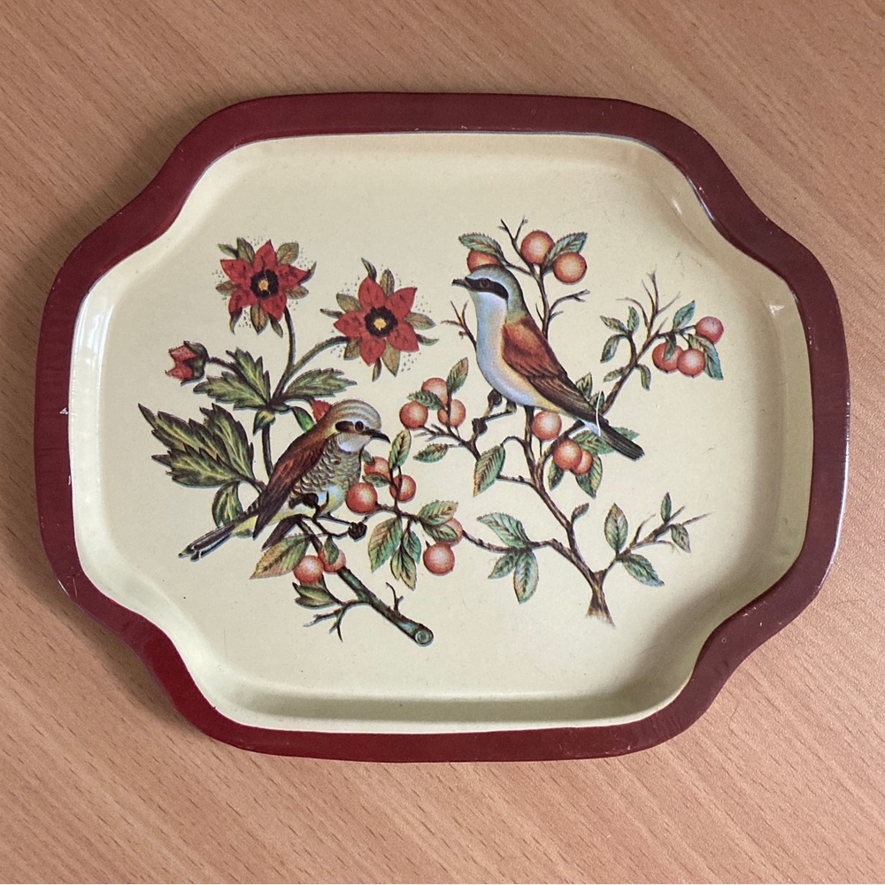 Vintage Decorative Tray with Birds and Flowers